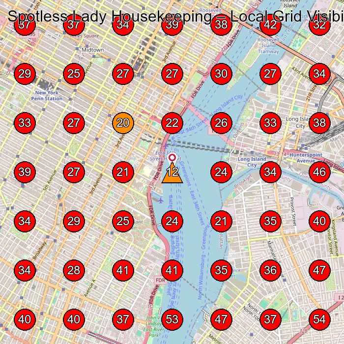 Spotless Lady Housekeeping GeoGrid visibility map for Servia§Os De Faxina in New York